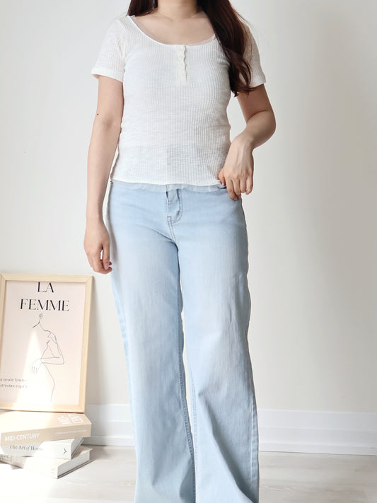 Romantic Half-Button Sheer Top(Ivory)