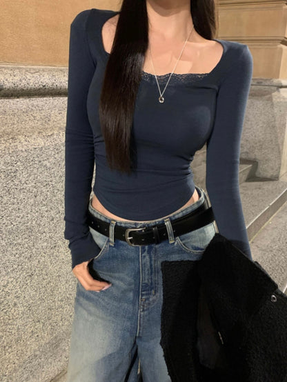 Elegant V-neck Lace Shirring Top(4 colors)