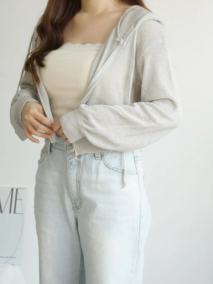[3-WAYS] Sporty Hooded Zip Knit Cardigan(Grey)