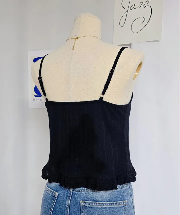 Romance Intricate Crochet Cotton Camisole Top(2 Colors)