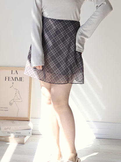 Autumn Plaid Chiffon A-Line Skirt(Mocha)