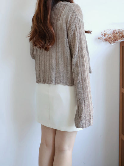 Cinnamon Stripe Draped Knit Cardigan(Brown)