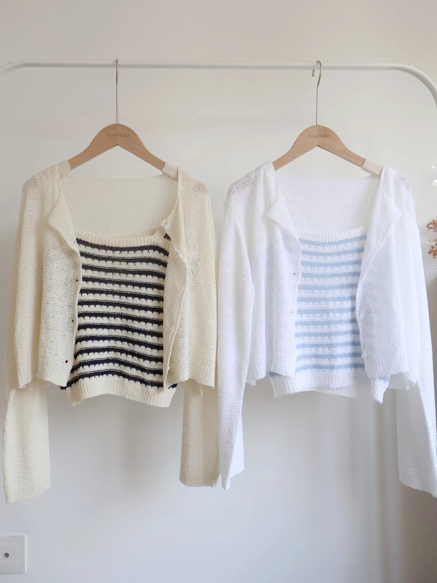 [2-Piece Set] Cozy Weekend Stripe Cami & Knit Set(Ivory)
