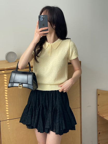 Soft Cozy Collared Feather-Yarn Knit Top(4 Colors)