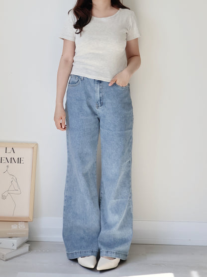 [S-2XL · 3 Lengths] Everyday Drape Tencel Blend Bootcut Denim Pants (Dusty Blue)