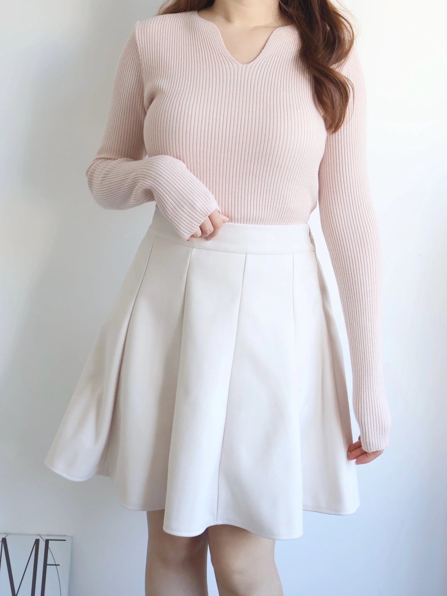 High-Stretch V-Neck Slim Fit Knit Top(Pink)