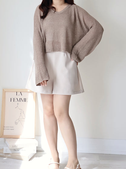Earth Tone V-Neck Relaxed Knit Top(Brown)