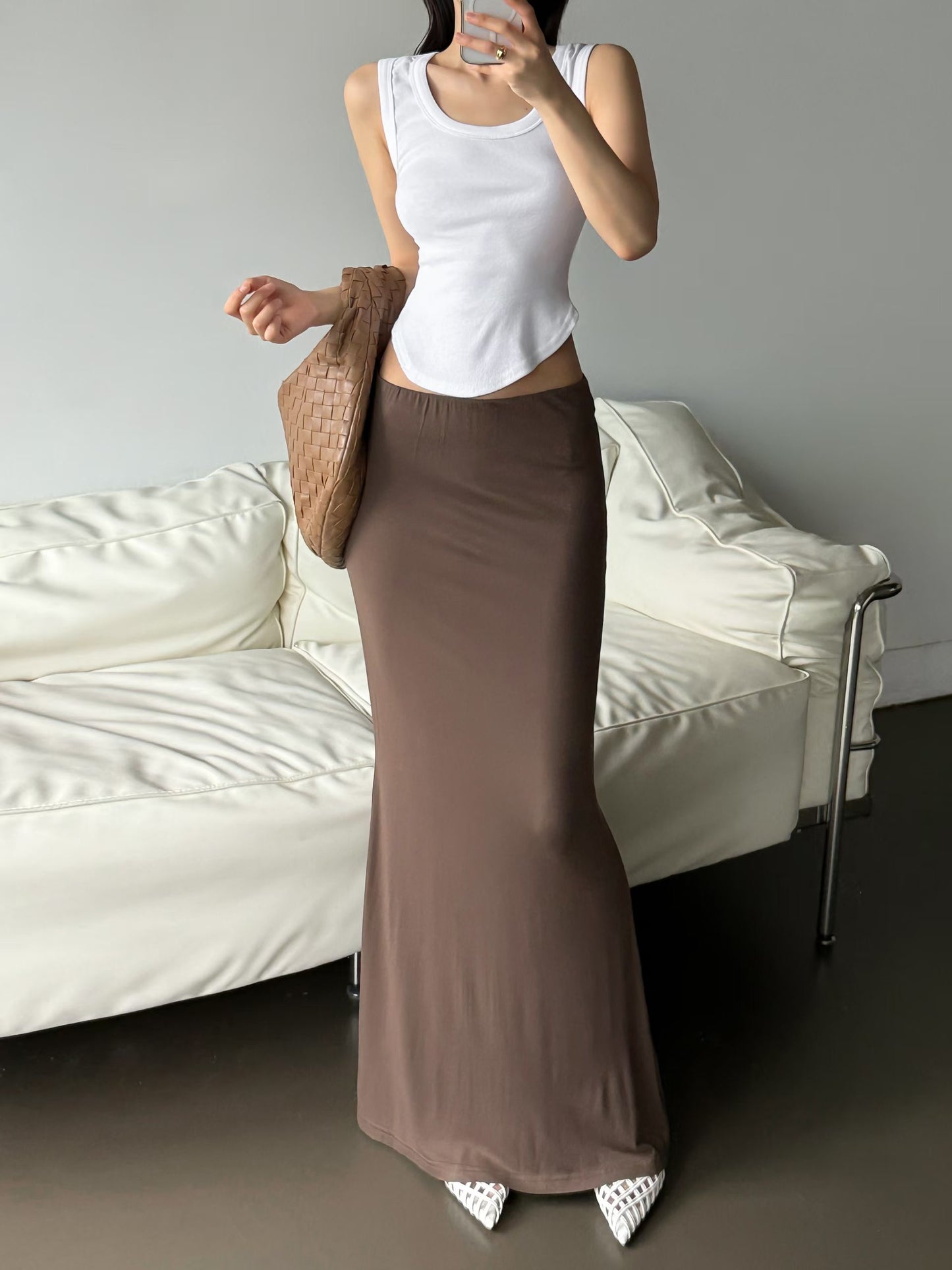 Flowy Elastic Waist Mermaid Maxi Skirt(5 Colors)