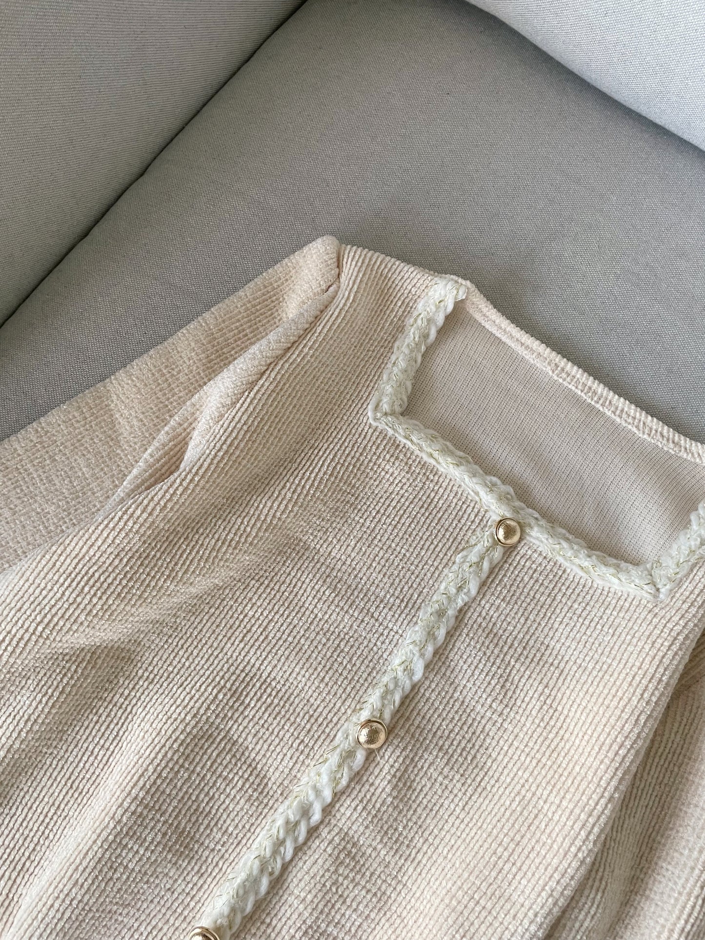 Square Neck Gold Button Corduroy top