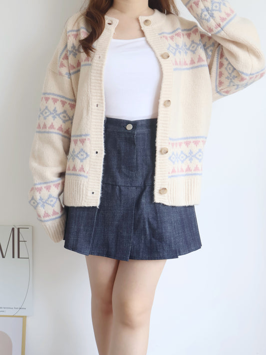 Jacquard Nordic Overfit Cardigan(Beige)