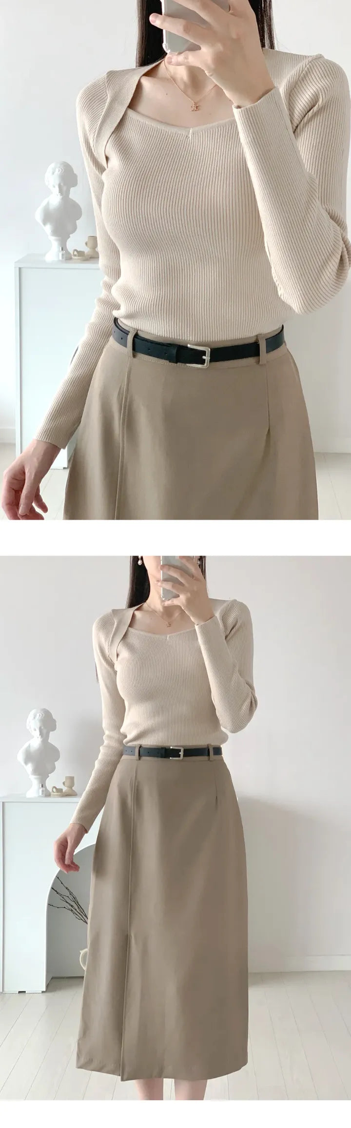 Heart-shaped Neckline Knit Top(5 colors)