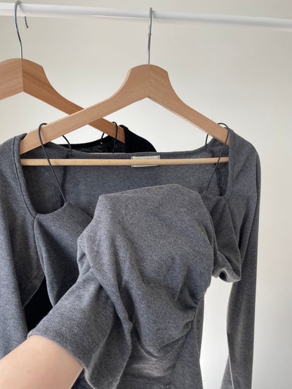 2-Way Draped Neck Strap Off-Shoulder Top(Black)