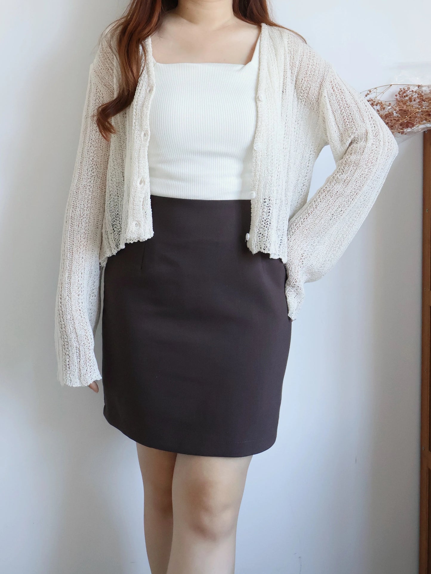 Cinnamon Stripe Draped Knit Cardigan(Beige)