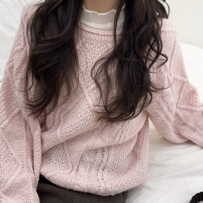 Round Neck Cable Knit Sweater(4 colors)