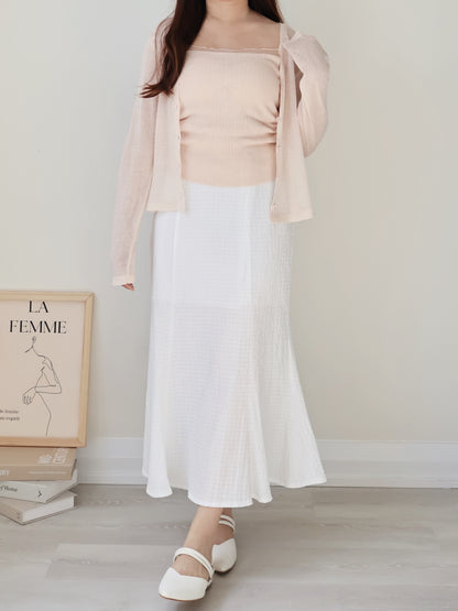 [Wrinkle-Free] Elegant Crinkle Mermaid Midi Skirt(Ivory)