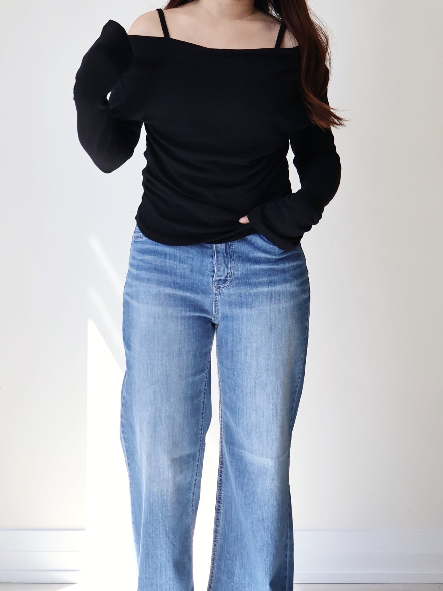 2-Way Silky Smooth Faxu Layered Top(Black)