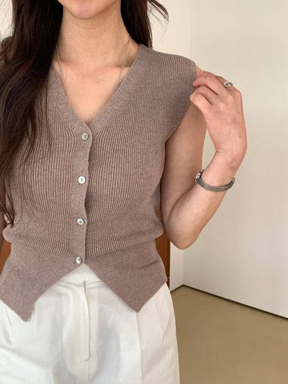 V-Neck Button-Front Knit Tank Top(4 colors)
