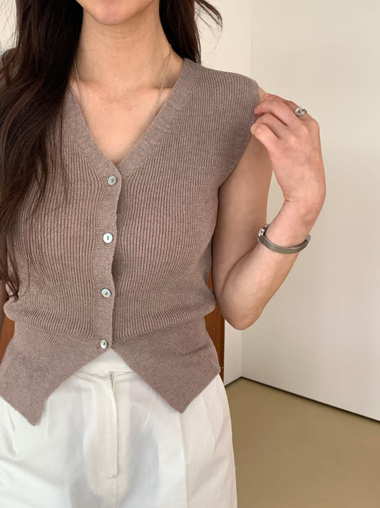 V-Neck Button-Front Knit Tank Top(4 colors)