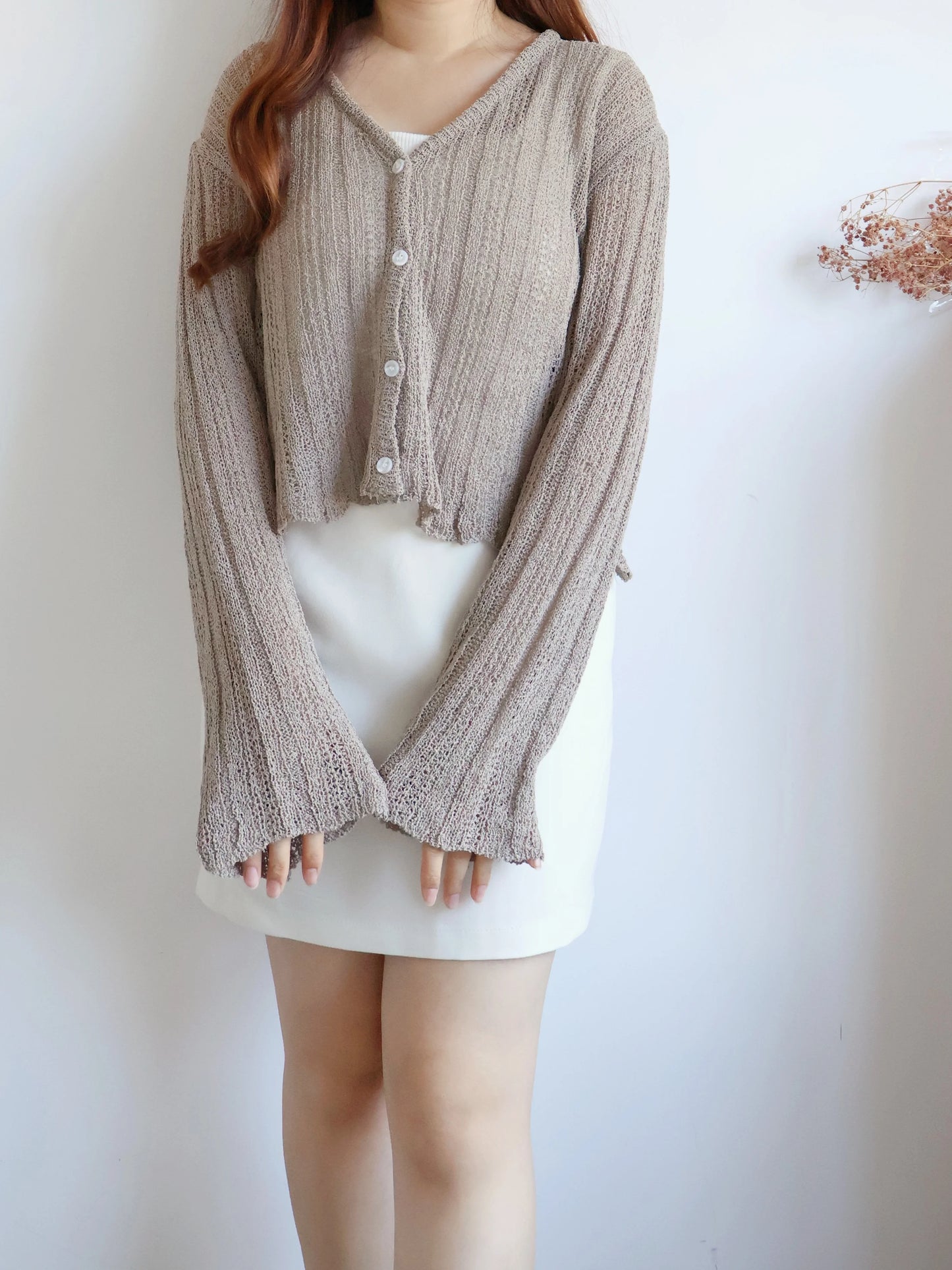 Cinnamon Stripe Draped Knit Cardigan(Brown)