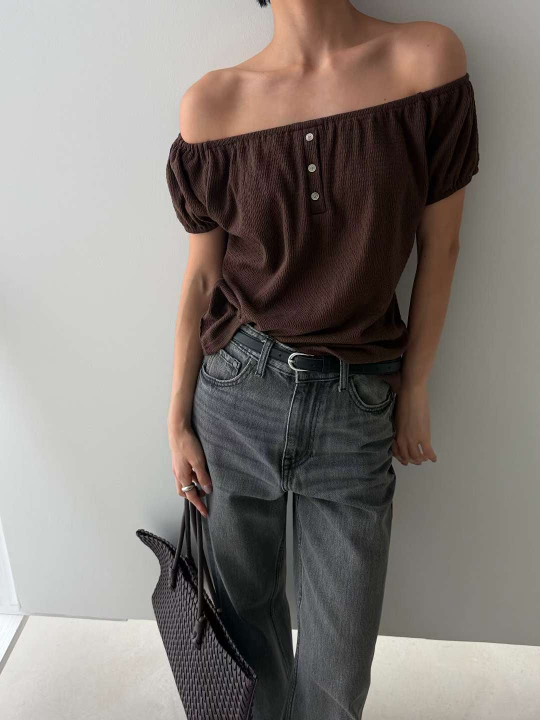 [Wrinkle-Free] 2-Way Earth Tone 3-Button Puff-Sleeve Blouse(4 colors)