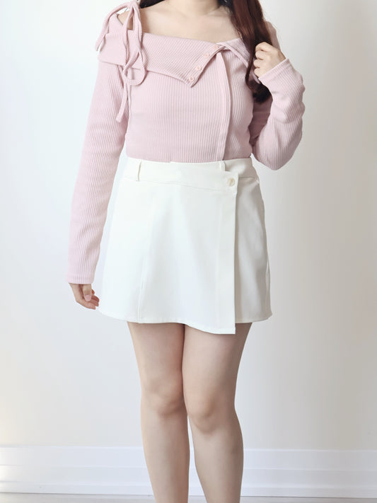 Date Night Pick🎀 Romantic Ribbon Collar Off-Shoulder Top(Baby pink)