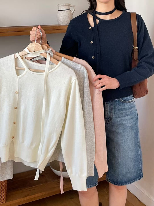 Romance Choker Slit Sweater(4 colors)