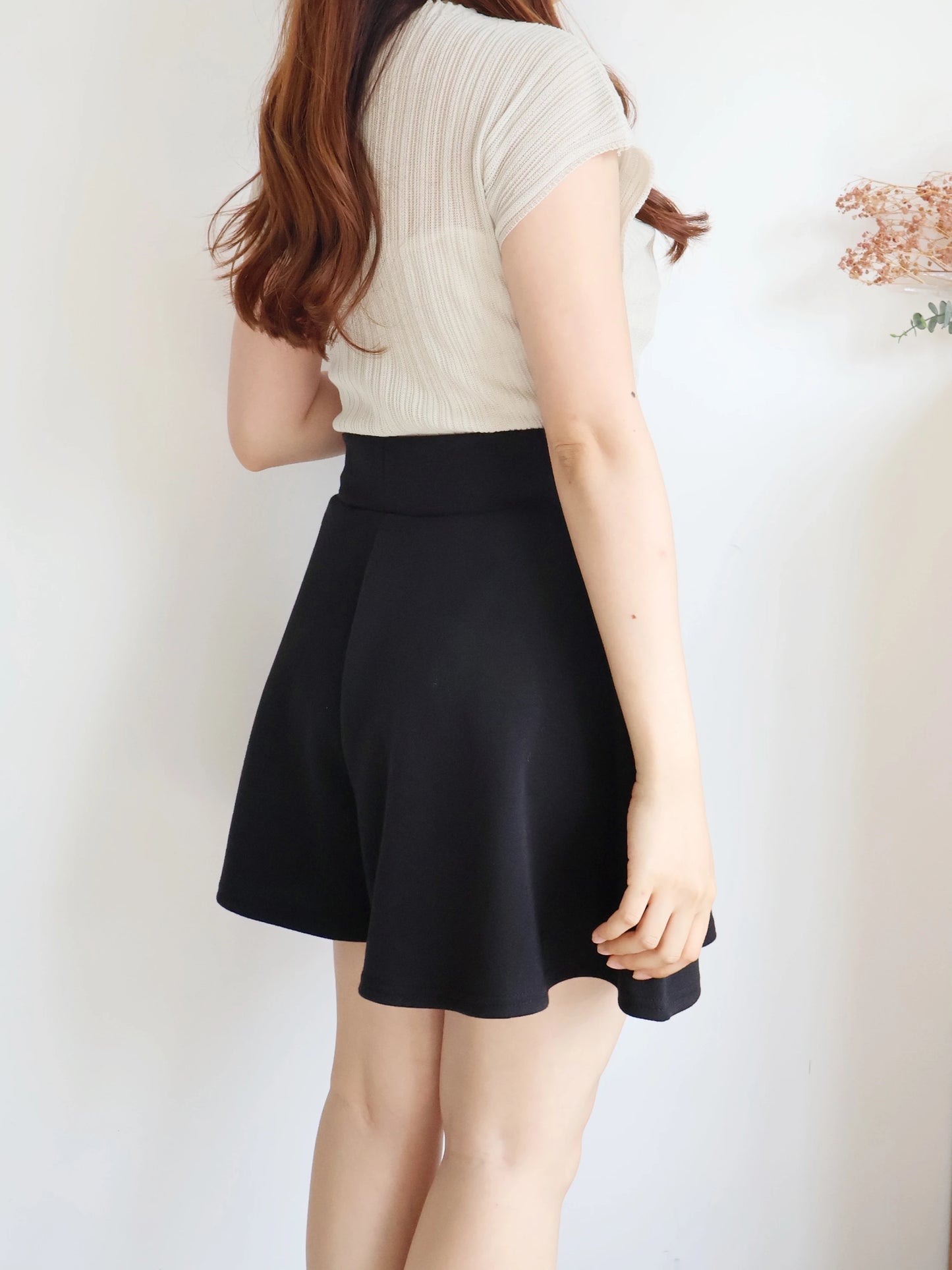 [Hidden Waistband] 365 Comfy A-Line Wide-Leg Cotton Shorts with Pockets(Black)