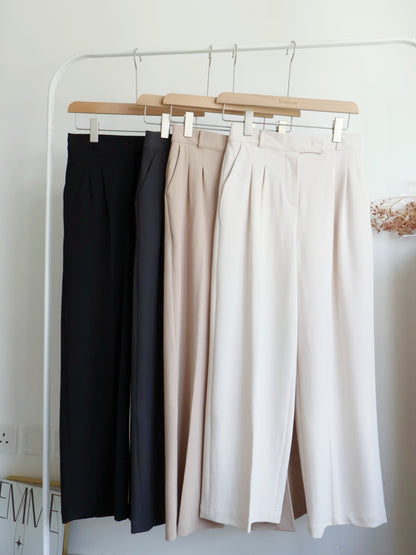 [Best Seller🏅] Wrinkle-free Fabric Pleated Straight Leg Trousers(Beige)