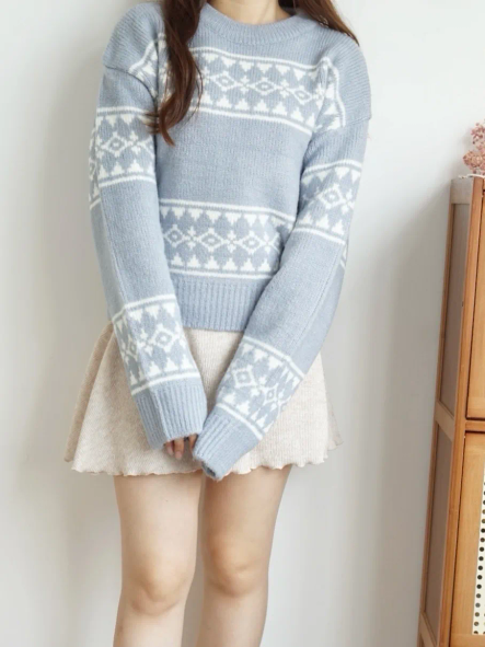Nordic Round Neck Thick Sweater(Greyish blue)