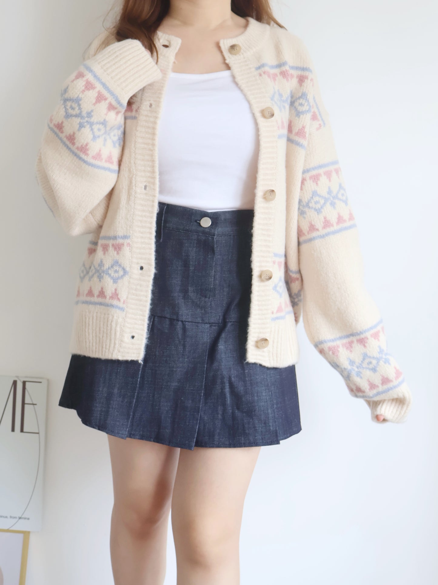 Jacquard Nordic Overfit Cardigan(Beige)