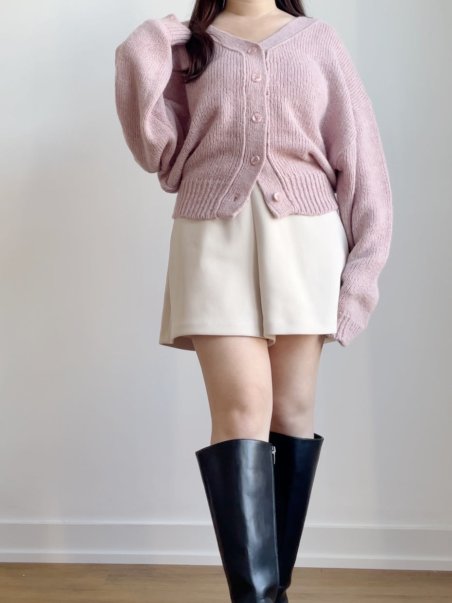 [10% WOOL] V-neck Warm Knit Cardigan (Pinkish purple)