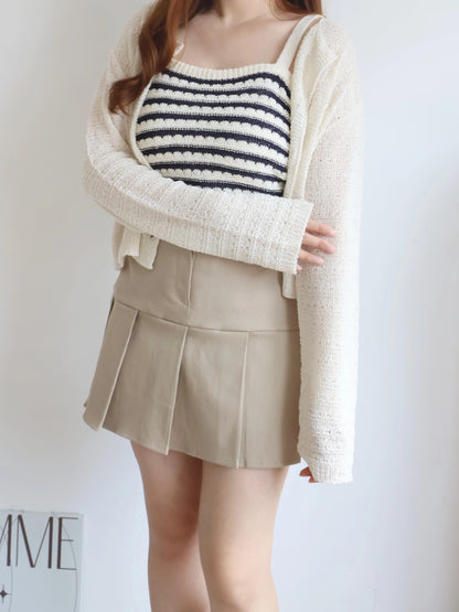 [2-Piece Set] Cozy Weekend Stripe Cami & Knit Set(Beige)