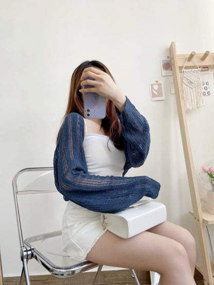 Minimalist Arm-Slimming Bolero Open Front Cardigan(Navy)