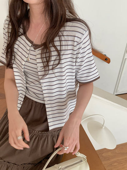 Contrast-Trim Striped Camisole Sets(3 Colors)