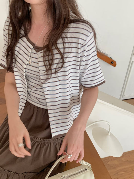 Contrast-Trim Striped Camisole Sets(3 Colors)