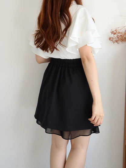 Elegant Ribbon Sheer A-Line Skirt(Black)