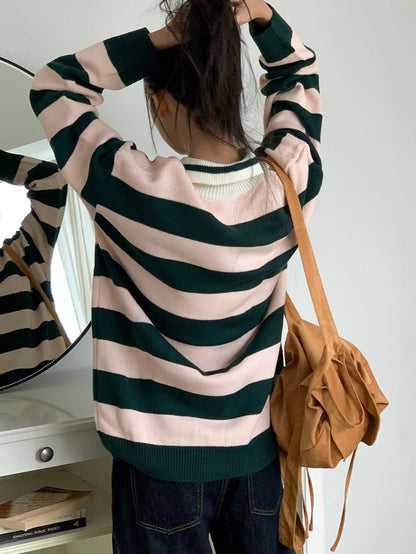 Rugby Stripe Oversized Collar Knit Sweater(4 colors)