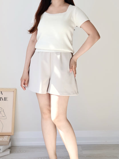 Cozy Marshmallow Square-Neck Knit Top(Ivory)