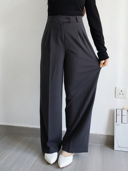 [Best Seller🏅] Wrinkle-free Fabric Pleated Straight Leg Trousers(Charcoal)