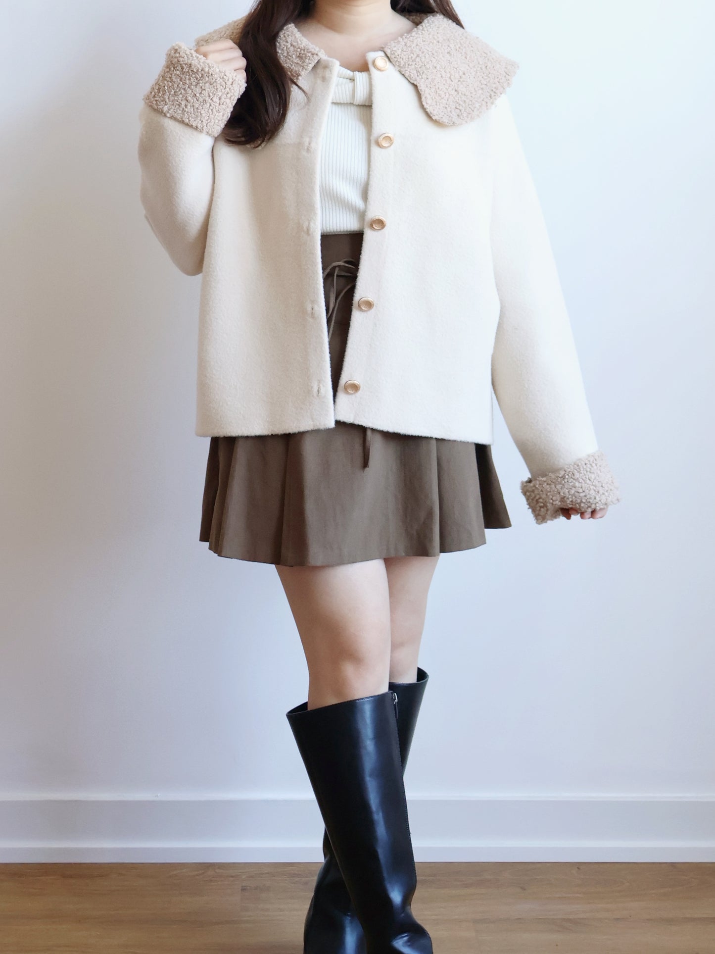 [10% WOOL]Poodle Collar Cashmere-look coat with Pockets