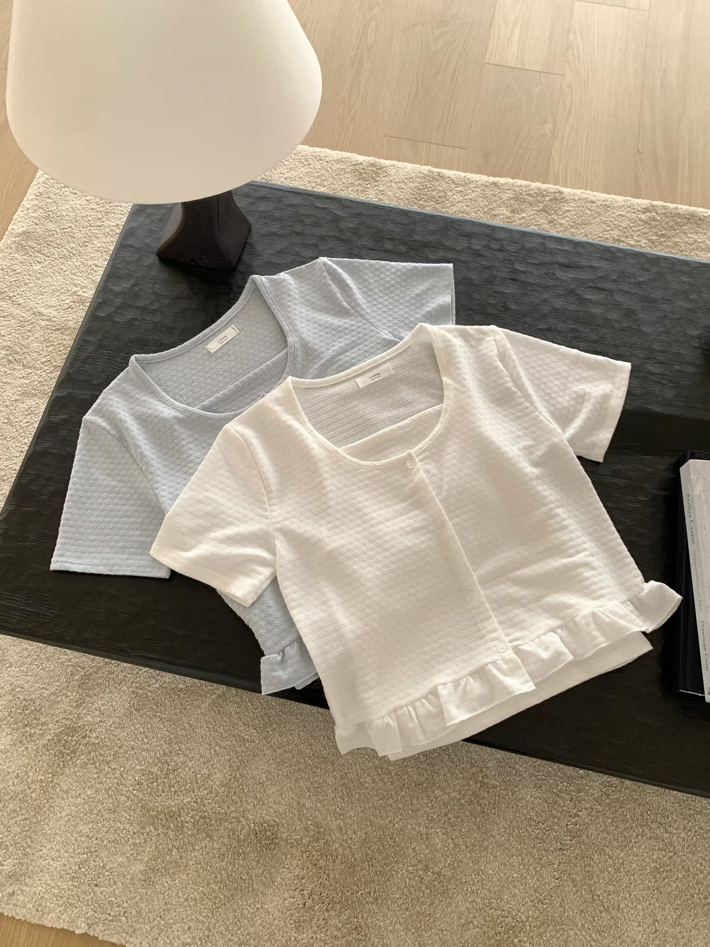 Romantic Petal-Embossed Ruffled Camisole Sets(2 Colors)