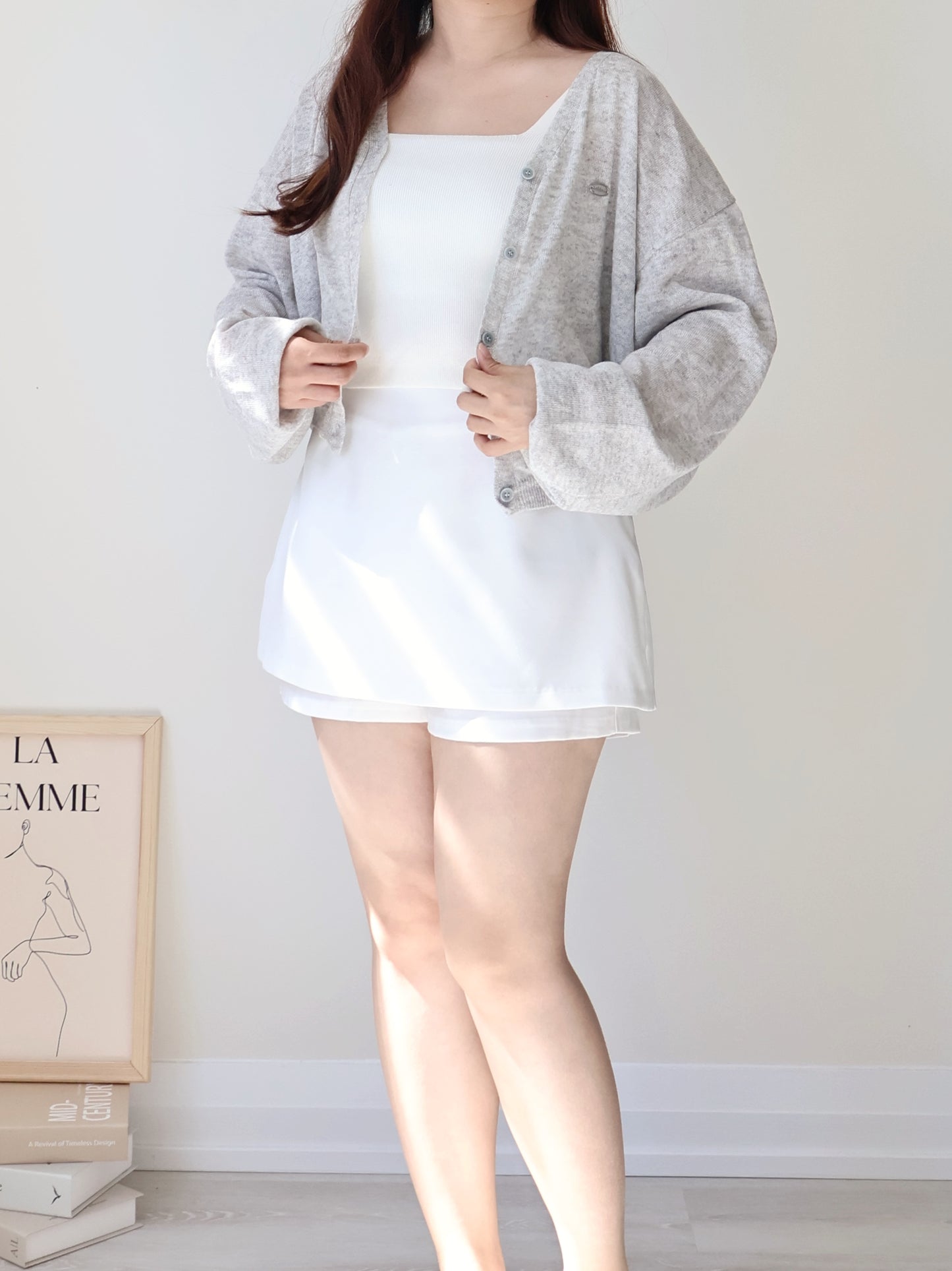 Airy Mélange Linen-Blend Pendant Cardigan(Grey)