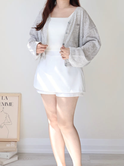 Airy Mélange Linen-Blend Pendant Cardigan(Grey)
