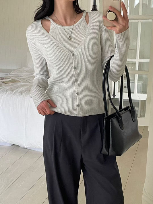 Gentle Faux Layered Knit Vest Cardigan(5 colors)