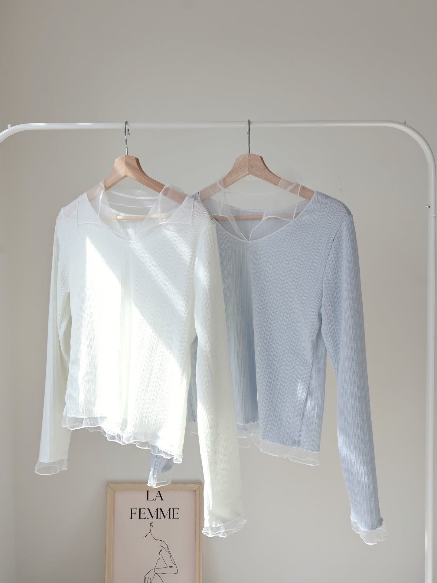 Graceful Sheer Trim V-Neck Top(Ivory)