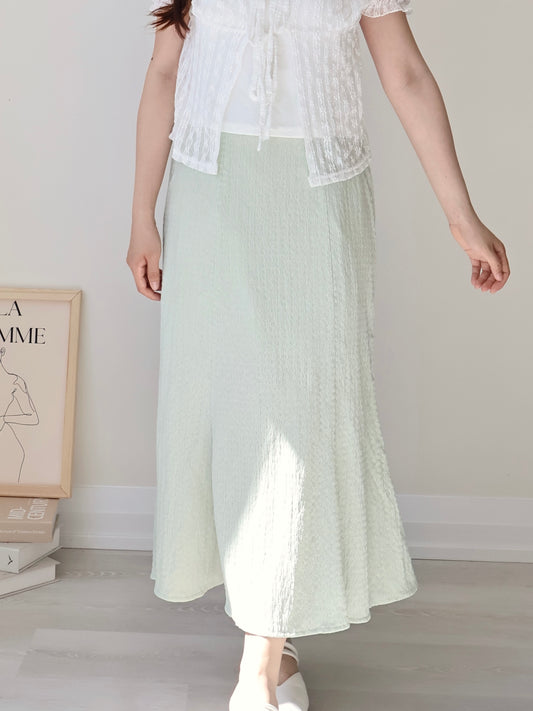 [Wrinkle-Free] Elegant Crinkle Mermaid Midi Skirt(Sage green)