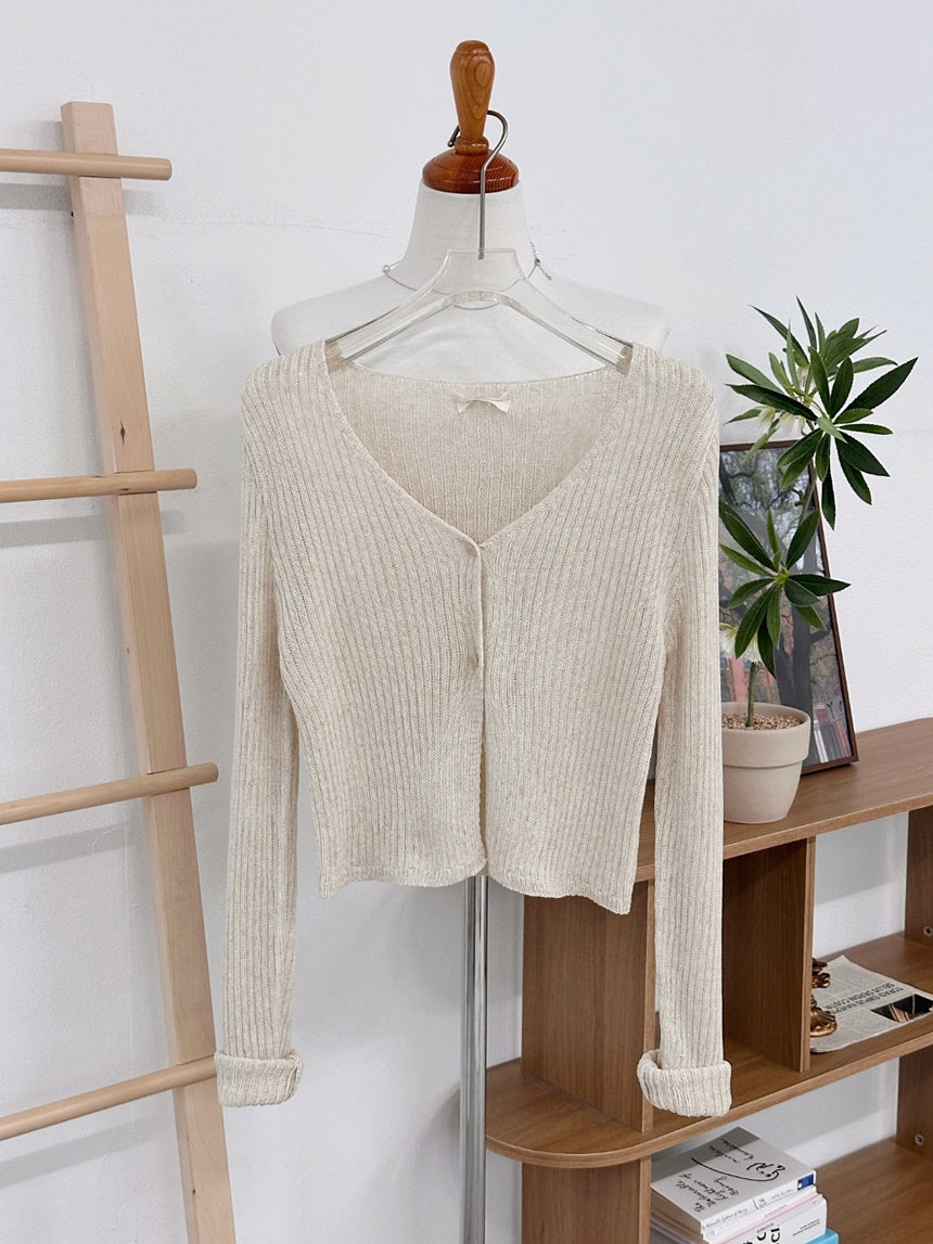 V Neck Two Buttons Knit Cardigan(5 Colors)
