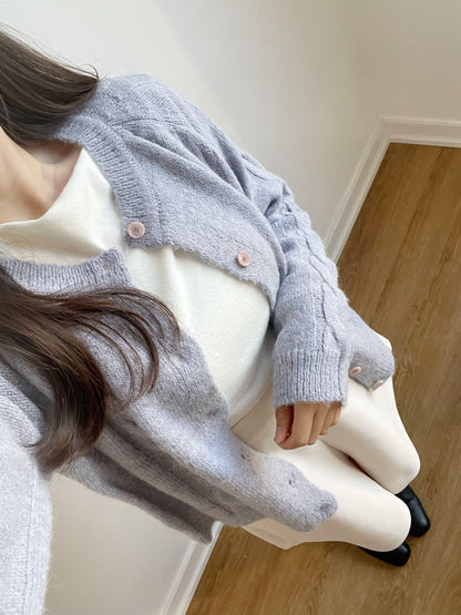 [10% WOOL] Danish Bread Twist Cardigan(Lavender)