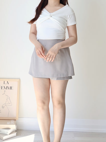 2-Way Cooling Twisted Silky High-Stretch Top(Ivory)