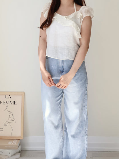[2-way] Airy Ruffle Halter Tencel Blouse(Cream)